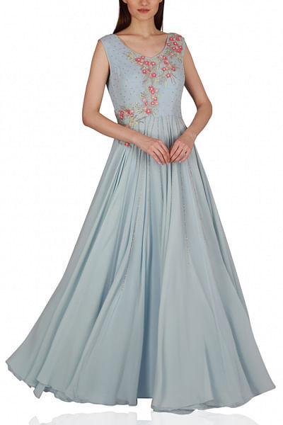 Pastel blue embroidered gown