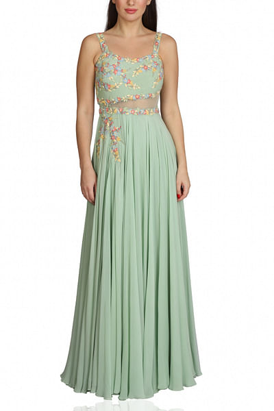 Pastel green embroidered gown