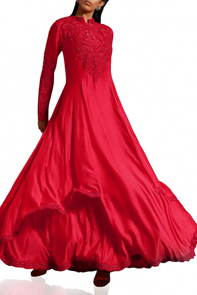 Red embellished gown