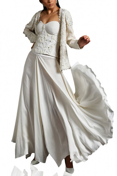 Ivory embroidered corset with jacket and pants