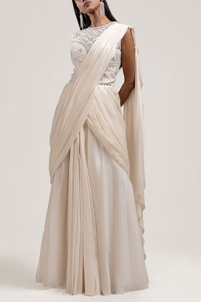 Ivory embellished concept sari