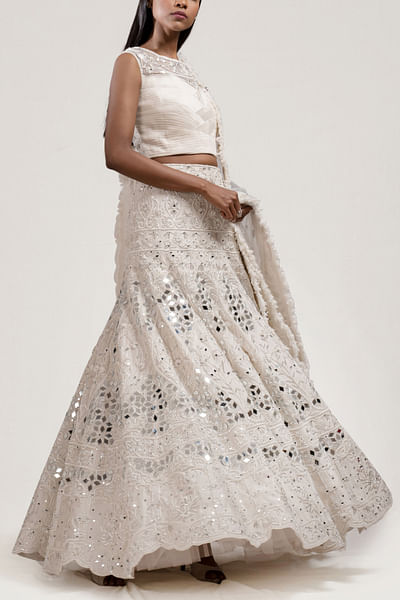 Ivory embroidered lehenga set