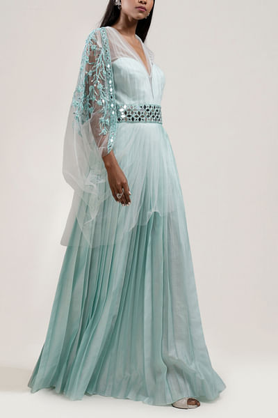 Ice blue embroidered gown
