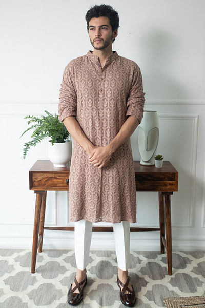 Rose brown chikankari kurta set