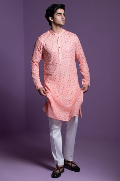 Pink chikankari kurta set
