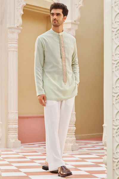 Mint green embroidered kurta set