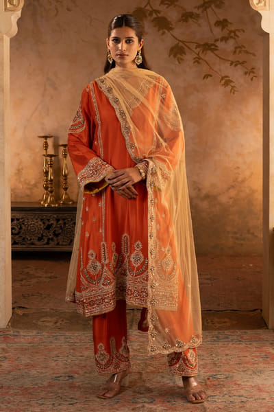 Angad Singh Rust and gold embroidered kurta set ANGAJUL26D148919