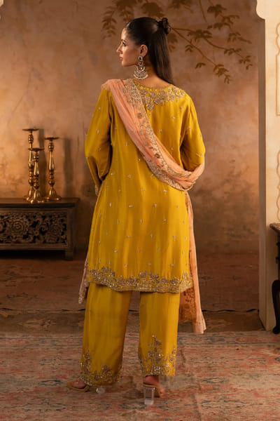 Angad Singh Mustard and peach embroidered kurta set ANGAJUL26D148921