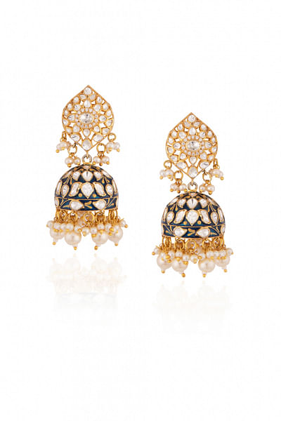 Gold plated enamelled jhumkis