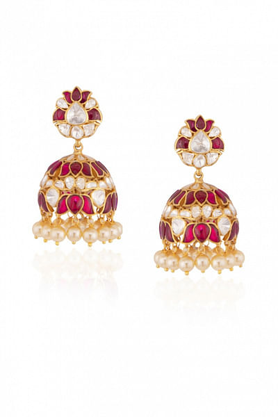 Polki and red stone jhumkis