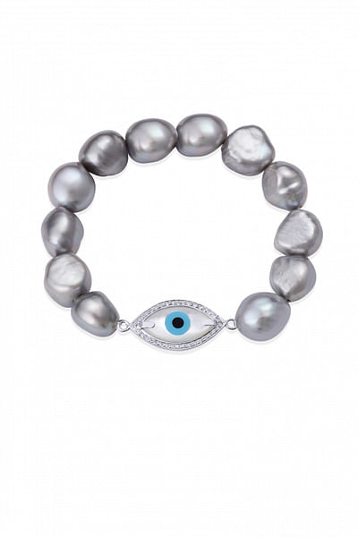Baroque pearl evil eye bracelet