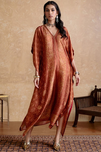 Brown printed kaftan dress