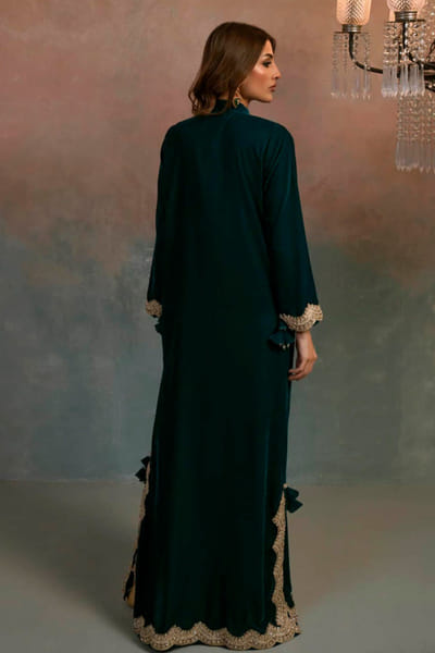 Khushboo & Pankaj Green embroidered velvet kaftan KHUSAPR26D142877