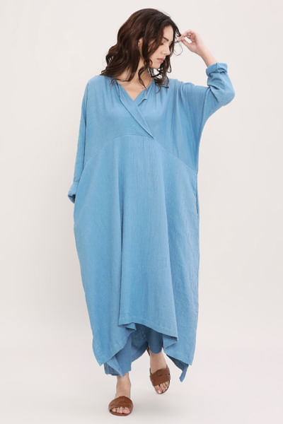 Blue cotton kaftan tunic set