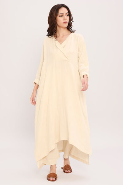 Cream cotton kaftan tunic set