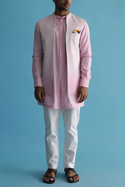 Pink ombre shaded Nehru jacket set