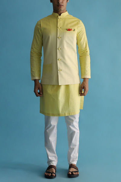 Yellow ombre shaded Nehru jacket set