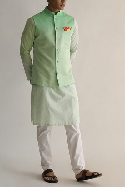Green ombre shaded Nehru jacket set