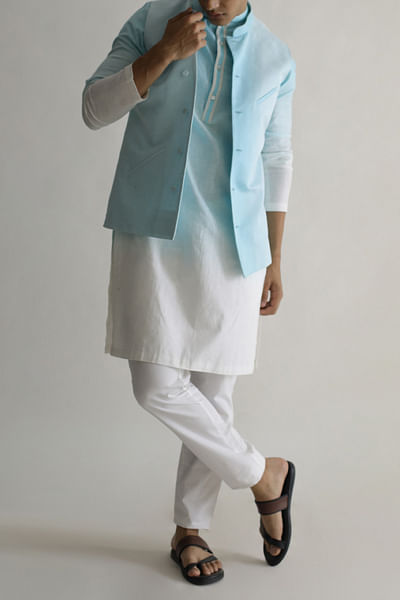 Light blue jacquard Nehru jacket set