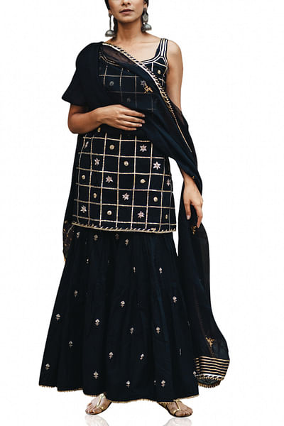 Black gota embellished gharara set