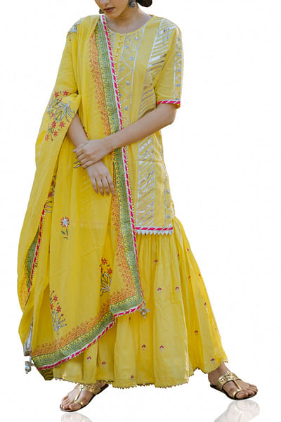 Yellow embellished gharara set
