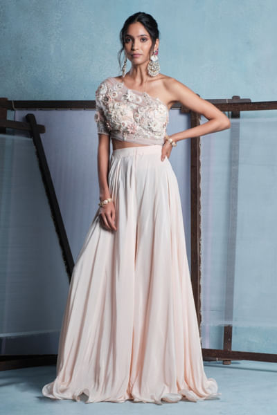 Champagne blush pink embroidered jumpsuit