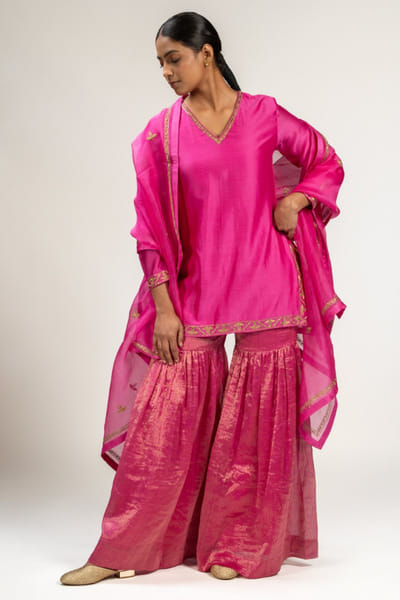 Kajal Agrawal Pink sequin embroidered kurta sharara set KAJAMAY26D145113