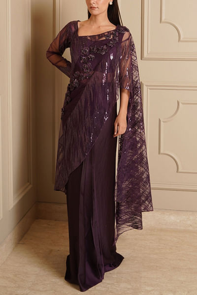 Purple embroidered sari