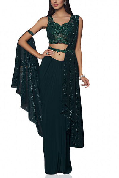 Dark green embellished concept saree