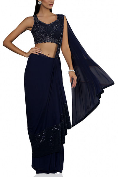 Midnight blue embellished concept saree