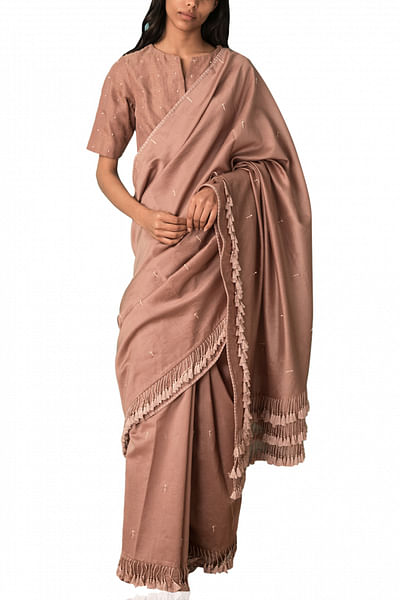 Tasseled saree with hand embroidery