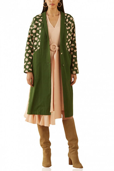 Green floral oversized coat