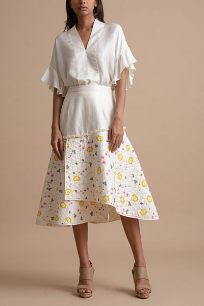 White kimono frill top with skirt