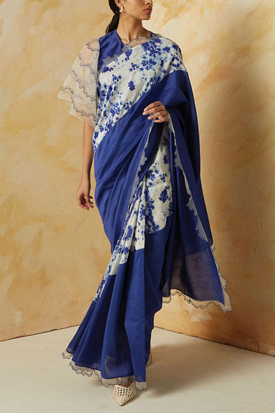 Blue half and half sari