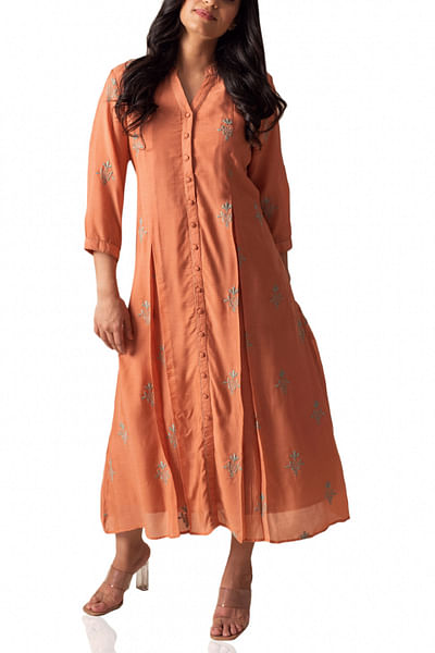 Rust orange button down tunic