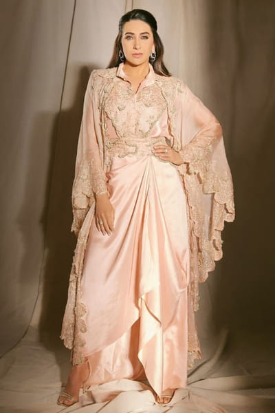 Anamika Khanna Pink embellished cape and draped skirt set ANAMJUL26D148823