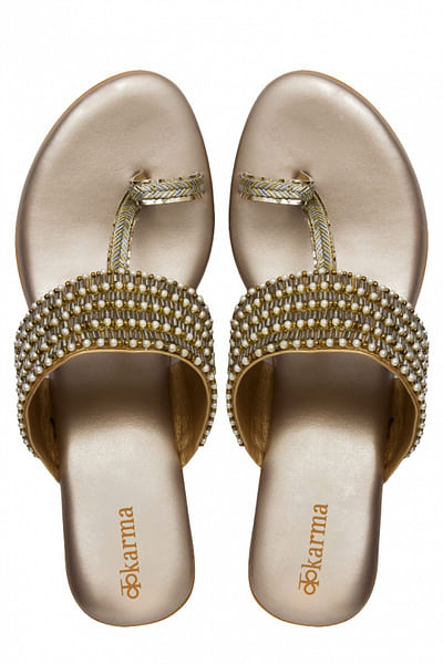 Silver block heel kolhapuris