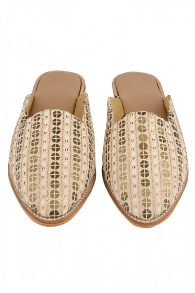 Beige sequin embellished loafers