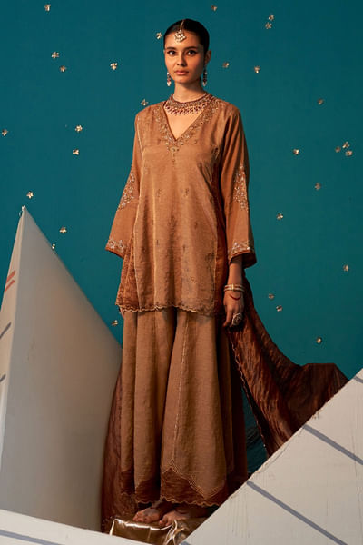 Antique dabka embroidered kurta sharara set