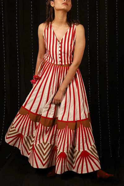 Red striped top and skirt set
