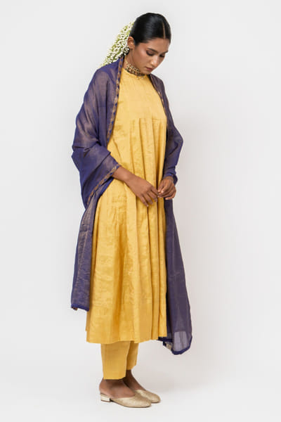 Kajal Agrawal Yellow hand-embroidered anarkali set KAJAMAY26D144514