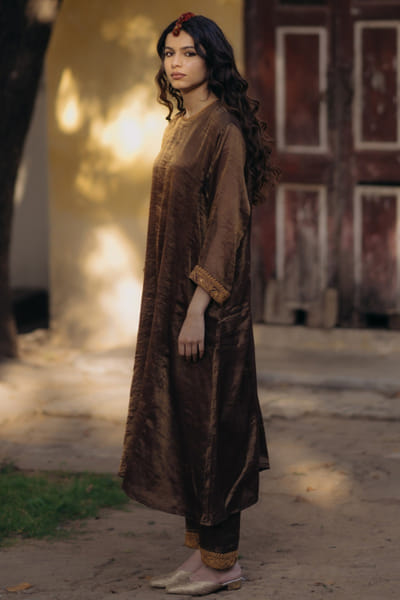 Kajal Agrawal Brown marodi embroidered kurta set KAJAMAY26D144521