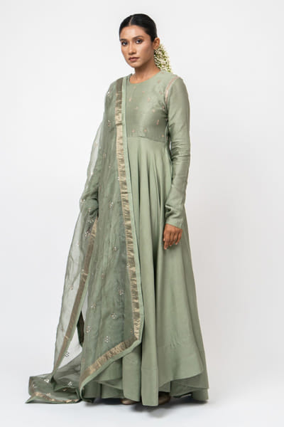 Kajal Agrawal Green marodi embroidered anarkali set KAJAMAY26D144526