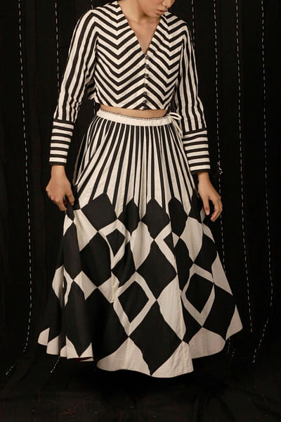 Applique striped top and skirt