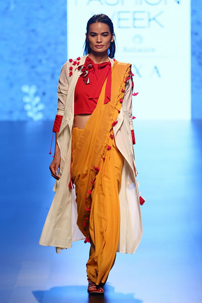 Crop-top, hand embroidered dress and sari