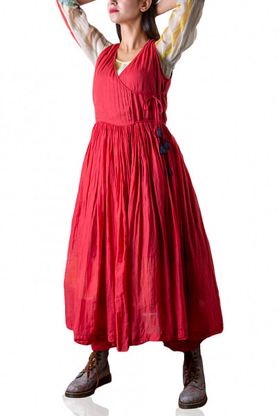 Red overlap style dress