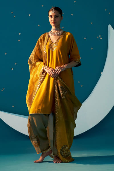 Mustard yellow gota work choga kurta set