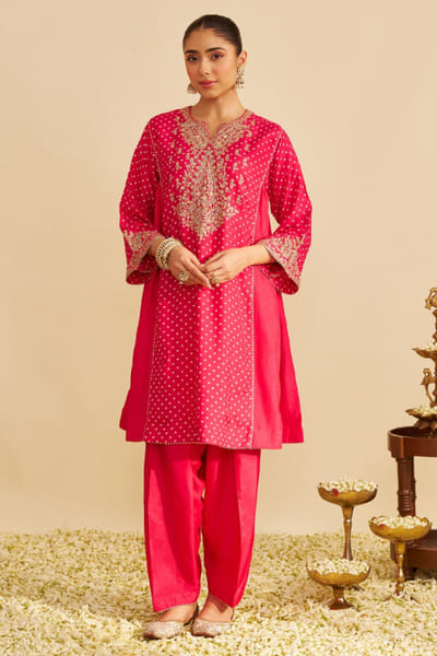 Hot pink gota embroidered choga salwar set