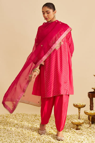 Hot pink gota embroidered choga set