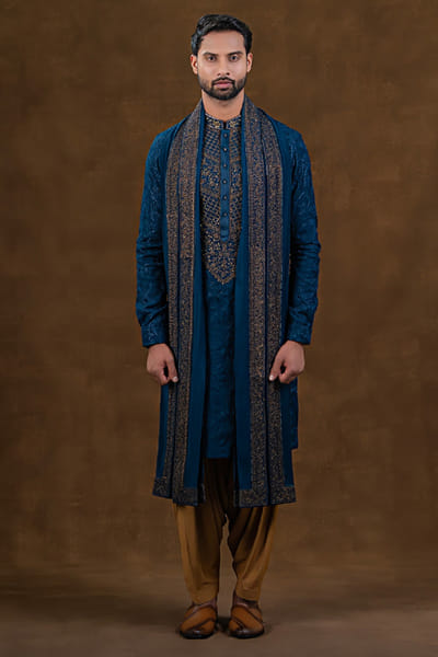 Punit Arora Blue-copper embroidered kurta set PUNAPR26D142192